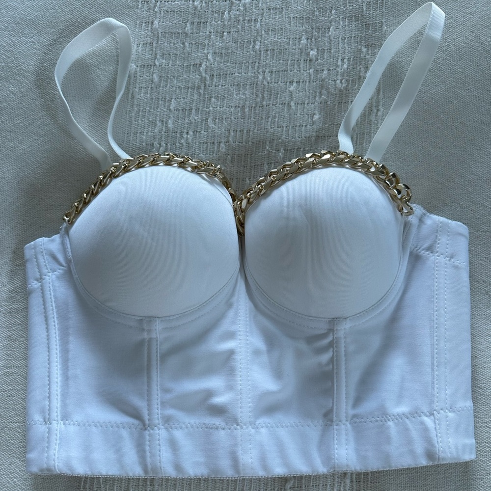 MICAS White and Gold Crop Top